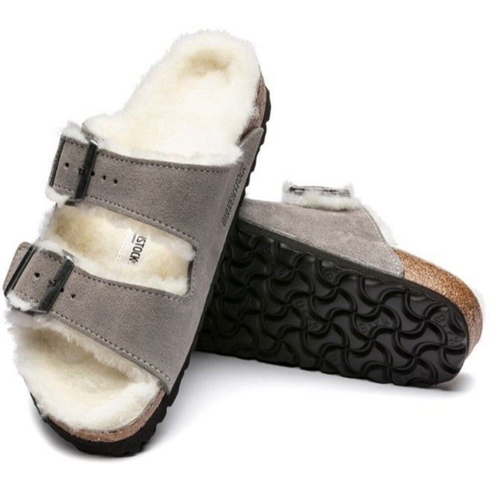 Birkenstock Arizona Shearling Sandals Women's 39 /US 8 Stone Coin/Natural